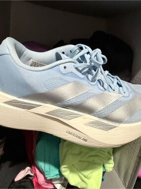 adidas Light Blue Women's Running Shoes with Silver Stripes